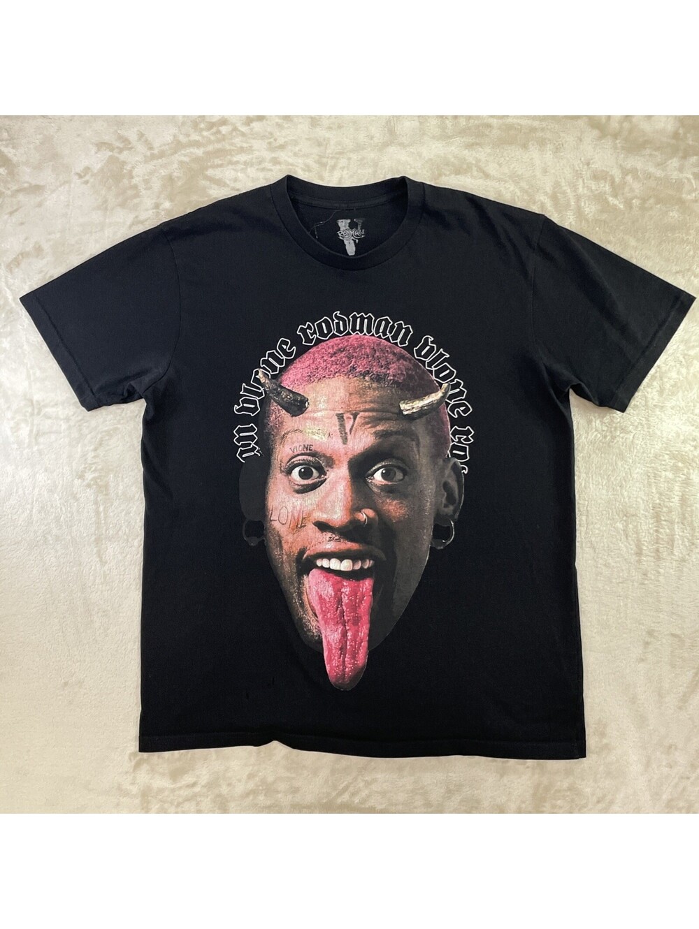 Vlone Rodman Devil T-Shirt Dennis Rodman Big Face Front & Back Hit Mens Size L
